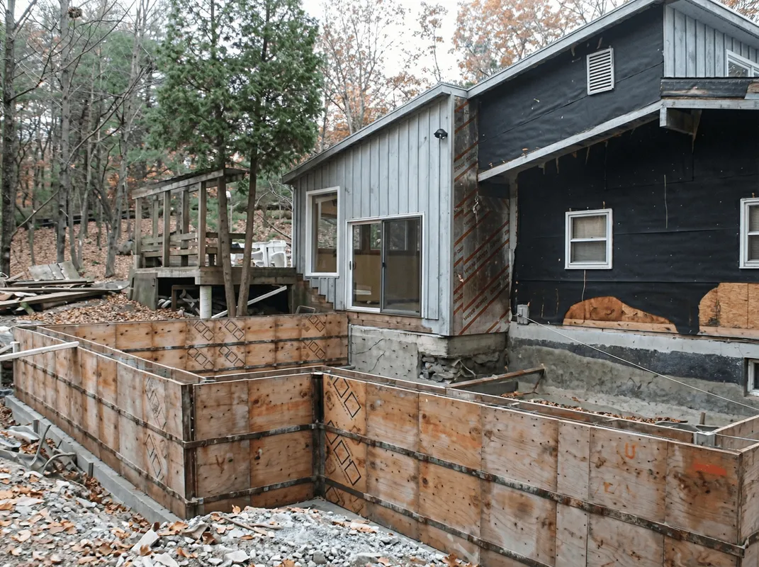 Prepared site with foundation forms for home remodeling and addition project in Aurora, IL